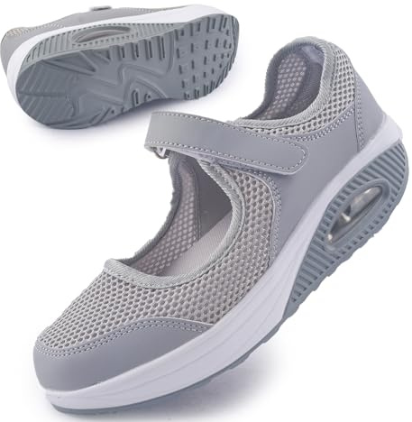 Git-up Femmes Confortable Travail Infirmière Chaussures Antidérapantes Réglable Respirant Walking Buffer Fitness Casual Nursing Orthèse Baskets Légères, Gris 40