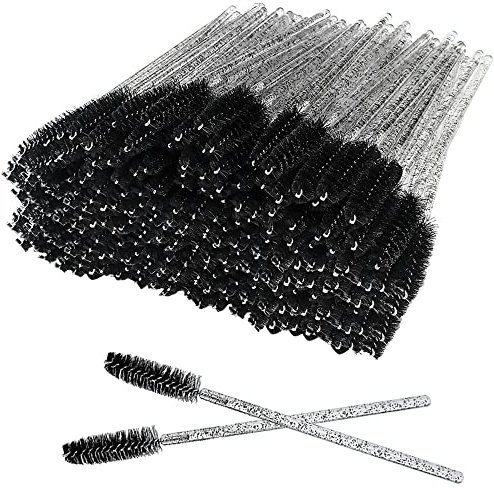 XPP Disposable Eyelash Brushes,100PCS Eye Brow Spoolie Castor Oil Brush Mascara Wands Cosmetic Makeup Tools (Crystal Black-100PCS)