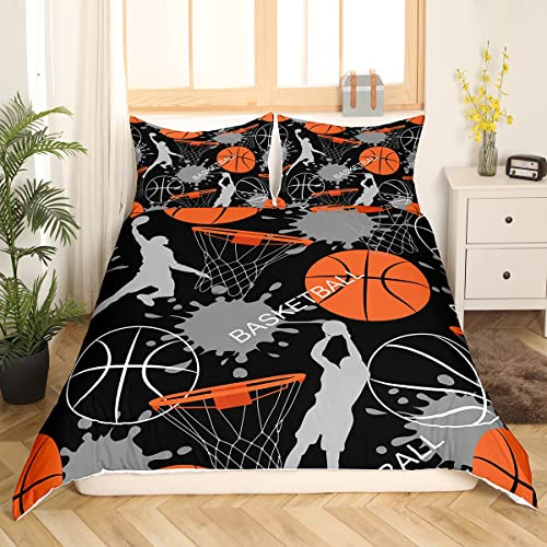 Loussiesd Kinder Basketball Bettwäsche Set Cool Sport Theme Tröster Cover Bettbezug Set Sportbasketball Bettwäsche Jungen Teens 135 x 200cm Bettbezug mit 1 Kissenbezug, Reißverschluss