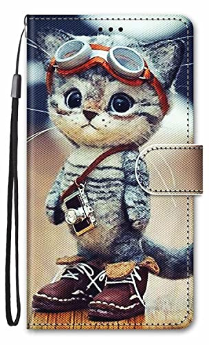 Nodigo-EU für Honor Magic 5 Pro Hülle Leder Magnetisch Kickstand mit Kartenfach 360 Grad Tier Muster Motiv Lustig Design Silikon Flip Hüllen Handyhülle Tasche Case - Katze
