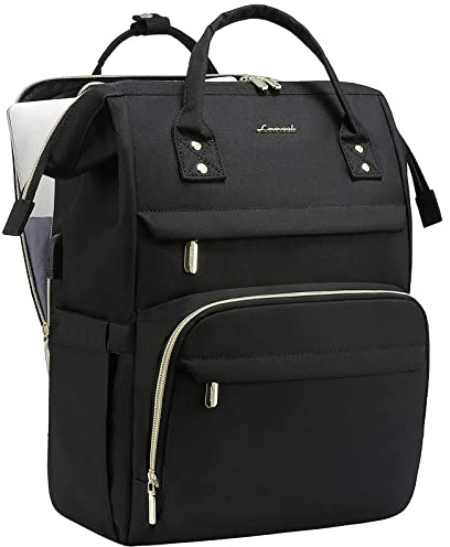 LOVEVOOK damryggsäck, vattentät laptopryggsäck 17 tum med separat laptopfack, stor skolryggsäck, skolväska, för arbete, universitet, lärare, affärskontor, svart