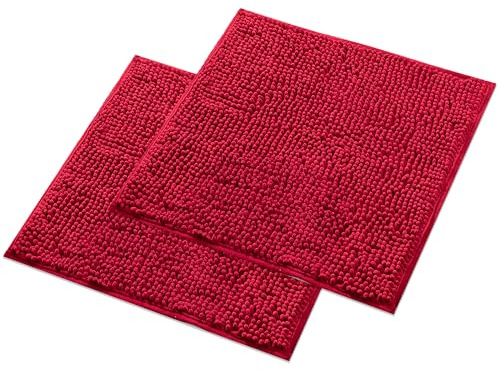 WohnDirect Badematten Set 2 teilig - Rot 45 x 45 cm - rutschfest & Waschbar - Badvorleger, Badezimmerteppich, WC Vorleger
