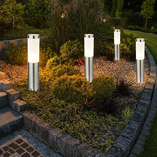 Außen Stehlampe Garten Sockelleuchte Balkon Standleuchte Edelstahl Stehleuchte, silber, 1x E27, DxH 7,6x45 cm, 4er Set