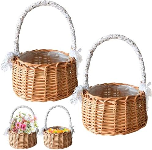 Dtoterul Blumenkorb Hochzeit 2 Stück Mini Geflochtener Blumenkorb Kleiner Weidenkorb Rattankorb Streukörbchen Gewebte Körbe Obstkorb Henkelkorb Aufbewahrungskorb für Hochzeit Tischdeko