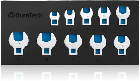DURATECH Hahnenfußschlüssel-Set, 10-teilig, 3/8 Maulschlüssel-Set, Metrisch 10-19 mm, Cr-V-Stahl, mit EVA-Schaum-Werkzeug-Organizer