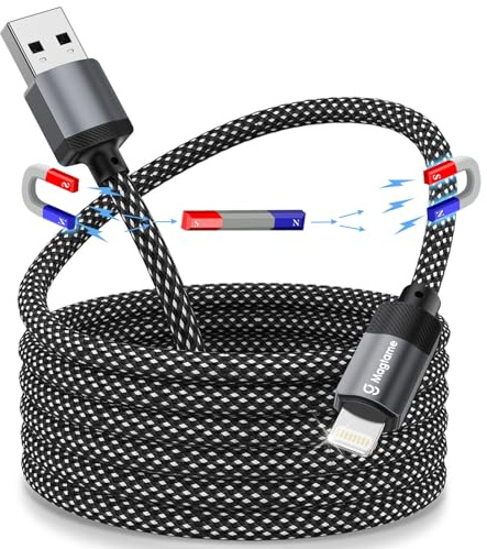 Magtame Magnetico Cavo iPhone 1 Metri, Metallico Spirale Cavo Light-ning USB Certificato MFi Cavetto iPhone Filo Caricatore Carica Rapida Caricabatterie Nylon per iPhone 14 13 12 11 XR XS X 8 7 SE
