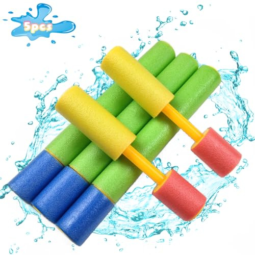 Wasserpistole Kinder Schaumstoff, 5 Stück Wasserpistolen für Kinder, Sommer Wasserspielzeug für Jungen und Mädchen, Wasserspritzpistole für Garten, Strand und Pool