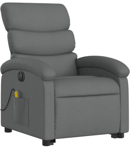 vidaXL Massagesessel, Elektrisch Verstellbar Sessel mit Aufstehhilfe, Fernsehsessel Relaxsessel mit Liegefunktion, Liegesessel Aufstehsessel Polstersessel, Dunkelgrau Stoff