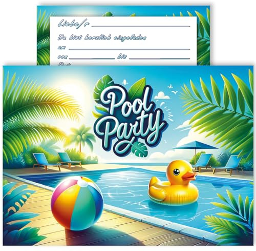 10x Kinder Einladungskarten Einladung Poolparty Pool Party Ente Kindergeburtstag Kinderparty Schwimmbad Hallenbad 10x15 cm Party Jungen Mädchen Teenager Geburtstag Geburtstagsparty Poolparty