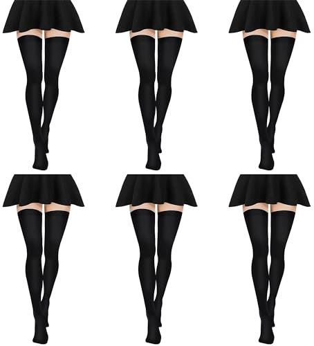 HiFEN® Extra lange Socken, Oberschenkelhohe Baumwollsocken, extra lange Stiefelstrümpfe, Overknee, Beinstulpen für Damen, 37-39 (6 Paar), Schwarz, 6 Paar, One Size