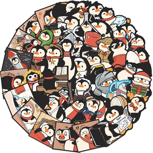 Funny Penguin Stickers for Laptop (50 PCS),Gift for Children Teens Adults Girl Boys,Waterproof Stickers for Water Bottle,Penguin Vinyl Stickers for Scrapbook,Skateboard,Bike,Phone,Dairy