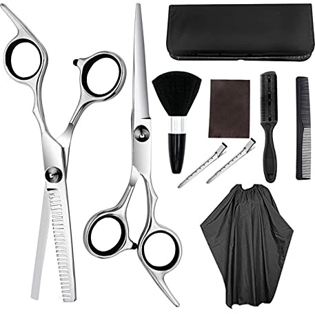 Scheren zum Haarschneiden, 10-teiliges Set, professionelle 6-Zoll-Haarschere mit Tasche, Kamm, Clip, Bürste, Haarschnitt, Ausdünnung, Friseurschere, Friseurschere, Haarschneideset (Farbe: blaues Set
