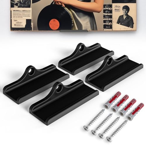 Mobilefox Schallplatten Wandhalterung passend für LP Disc Vinyl Halter Universal 4 Stück Set Schwarz