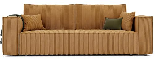Schlafsofa 3 Sitzer mit Bettkasten 240 x 105 cm Senfgelb | 240 x 105 cm, Bequem sitzen, Schlaffunktion, Wohnzimmer und Gäste, Integrierter Bettkasten