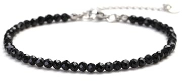 Kim Johanson® Damen Fußkettchen mit echten Natursteinen in Silber I Naturstein Fußkette mit 4mm Edelstein Perlen I Wasserfest | Boho Schmuck für Frauen | Verstellbar
