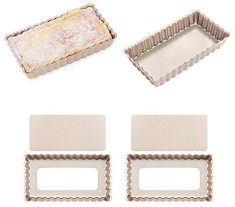 CANDeal Lot de 4 Moule à Tarte Cannelé/Moule à Quiche - Moule à Gâteau Rectangulaire - Fond Amovible - Revêtement Antiadhésif - Ø 10 cm / 4 po