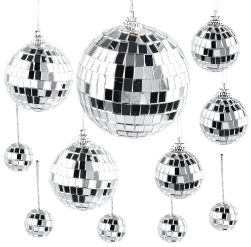 Boule a Facette, 11 Pièces 4 Tailles Argent, Boule Disco, Boule à Facette Décorations d'Arbre de Noël, Boules à Facettes pour Fête, Mariage, Danse