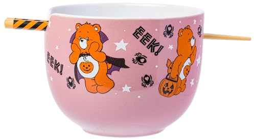 Silver Buffalo Care Bears Halloween Spooky Trick or Sweet Bear Spiders Ceramic Ramen Noodle Rice Bowl with Chopsticks, Microwave Safe, 20 Ounces