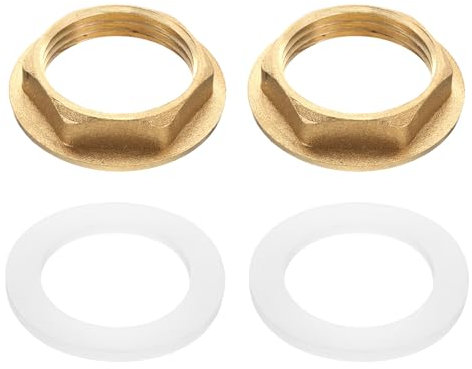 sourcing map 2 Pcs Brass Lock Nuts Pipe Fitting, G1-11 Female Hex Locknut, Flange Single Hole Faucet Lock Nut with Silicone Washer for Kitchen Basin Sink Plumbing