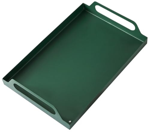 KOCKSHION Bandeja Rectangular De Hierro Verde con Asas Bandeja Metálica para Servir Snacks y Aperitivos Decoración Multifuncional para Hogar y Comedor y Práctica