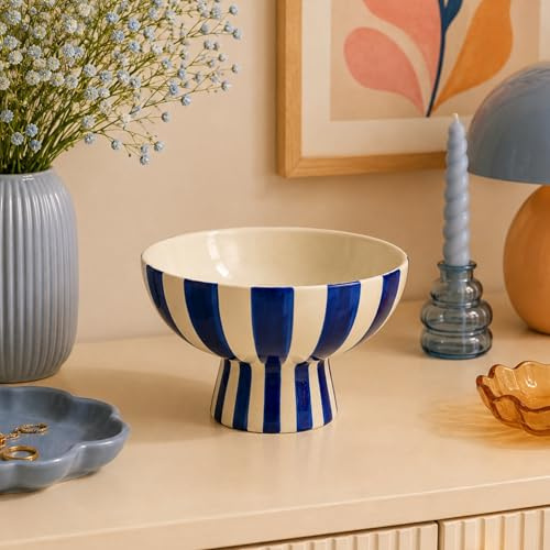 matches21 HOME & HOBBY Dekoschale bunt gestreift, blau weiß in Ø 17 x 10 cm - Moderne Keramik Schüssel als Wohnzimmerdeko