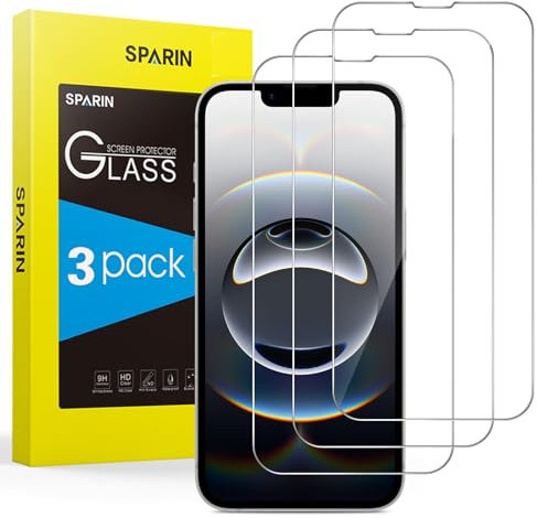SPARIN Protector de Pantalla para iPhone 16e, Cristal Templado de 6,1 Pulgadas Cobertura Completo 9H Dureza, HD Transparente, 3 Pack