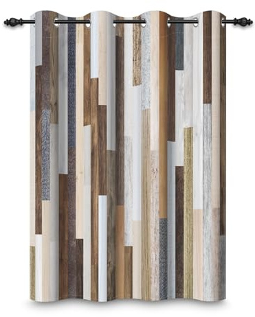 ggaimwf 107x215cm Tenda oscurante in legno Vintage Marrone Strisce verticali Rustico Tende con occhielli per finestre con isolamento termico per soggiorno camera da letto,1 pannello singolo