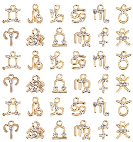 LEGENTLISUR 36 Stück 12 Sternzeichen Anhänger Klare Zirkonia Legierung Goldanhänger Charms Zur Schmuckherstellung Armbänder Halsketten DIY Astrologische Anhänger