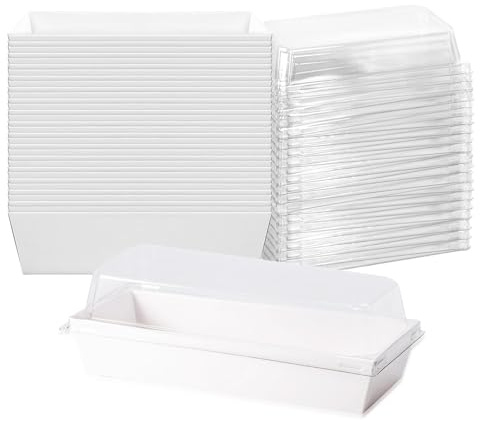Hniuyun 50Pack Paper Charcuterie Boxes with Clear Lids, White Rectangle Food Containers Dessert Boxes, for Bakery, Slice Cake, Cupcake, Sandwich and Cookies (19cm)