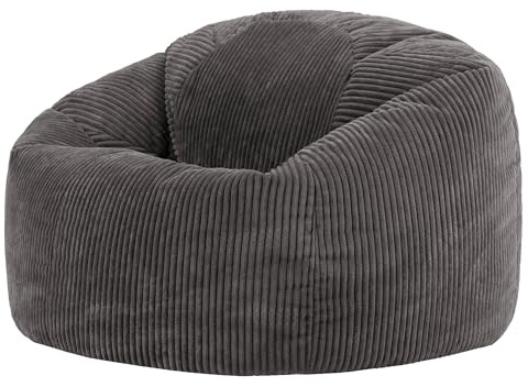 icon Kingston Cord Large Bean Bag, Charcoal Grey, XXL Adult Bean Bag Chair with Filling Included, Comfy Chair, Living Room Furniture, Bedroom Furniture