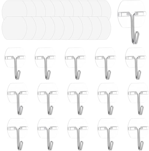 LXUEJIE 15 Pcs Small Hooks with Strips, Clear Wire Hanger Hooks Damage Free Hanging Wall Hook with Adhesive Strips No Tools Wall Hook for Hanging Decorations