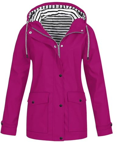 Long Jackets for Women UK Plus Size Ladies Waterproof Hoodies Rain Jackets Drawstring Zipper Rain Coats with Pocket Outdoor Windproof Hiking Traveling Raincoat