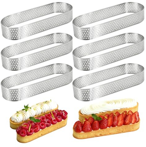 Aihoom Moule à Tartelette Ovale en Acier Inoxydable, Lot de 6, Cercle à Tarte Pâtisserie, Résistant à la Chaleur, Idéal pour Tartes et Gâteaux, Moules à Tarte Perforés pour Cuisson Parfaite,13x4.5x2cm