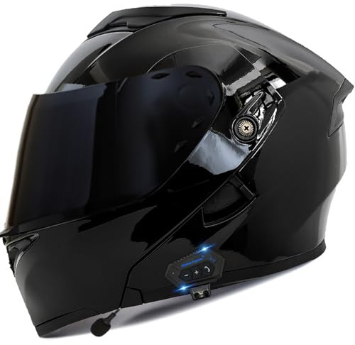 Casco abatible con Bluetooth, casco integral con Bluetooth, casco de moto con doble visera, certificado DOT para adultos, mujeres y hombres, casco de alta calidad. B,L=59-60CM
