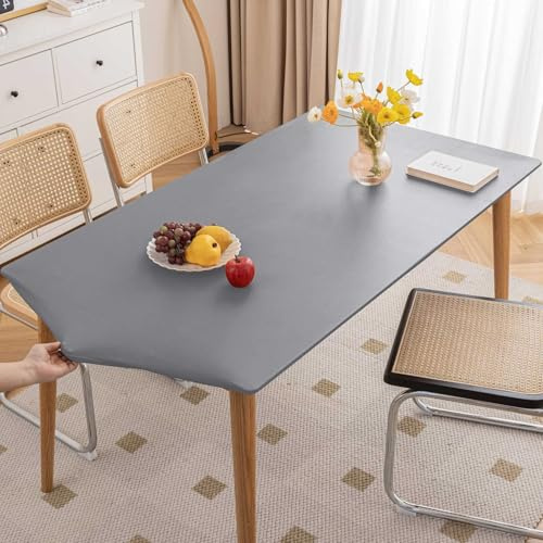 Morbuy Wasserdicht Rechteckige Elastische Tischdecke, Rechteckig Tischdecke mit Gummizug Spanntischdecke Gartentischdecke für Picknick Camping Partys (Dunkelgrau,90x150cm)