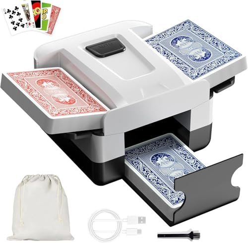 Kartenmischmaschine, Automatischer Kartenmischer für 1–2 Decks, Wiederaufladbarer Kartenmischer mit geräuscharmem Betrieb, USB-C-Akku für Texas Hold’em, Poker, UNO, Blackjack, Skip-Bo, Phase (B)