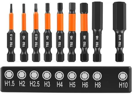 Juego De 9 Brocas Allen De Acero S2, Brocas Hexagonales De Impacto De 50 Mm De Longitud, VáStago Hexagonal De 1/4, Vaso Interior MéTrico, Puntas De Destornillador Hexagonales MagnéTicas Con H1.5-H10