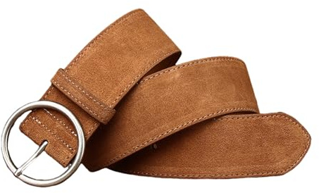 JIARY Breiter Wildleder Gürtel Damen, Retro Ledergürtel Damen,Grober Taillengürtel Damen Mit Goldene Schnalle,Modischer Damengürtel Für Jeans Hosen Strickwaren Mantel,Khaki,100CM/39.4''