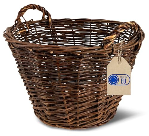 Creative Home Flätad korg med två handtag | Stor ø 40 cm | Perfekt som presentkorg Vedkorg Flätad korg för vardagsrummet Badrum Barnrum Universal