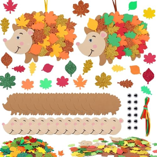 XEERUN 12 Stück Bastelset Herbst Kinder, Igel Bastelsets Kinders, Igel Filz Basteln, Herbst Basteln Kinder Set, DIY Bastelset Blätter für Jungen Mädchen, Geschenk für 3 4 5 6 Jahre