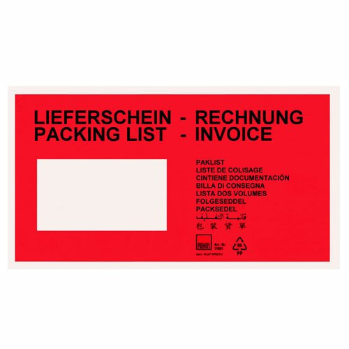 1000x Dokumententaschen Lieferscheintaschen DIN lang Lieferschein Rot