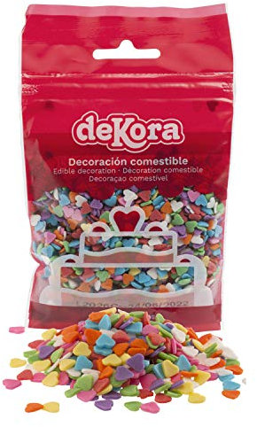 dekora Confeti de azúcar en Forma de Corazón Adornos comestibles para Tartas, Colores Surtidos, 100g, 100