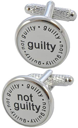 COLLAR AND CUFFS LONDON Gemelli Camicia Uomo Avvocato - con Scatola - Ottone - Guilty e Not Guilty - Giudice Colpevole - Colori Bianco Nero e Argento - Un Paio
