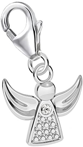 Goldene Hufeisen Mini klein Schutzengel Karabiner Charm Anhänger für Bettelarmband oder Kette 925 Sterling-Silber mit Zirkonia (Silber)