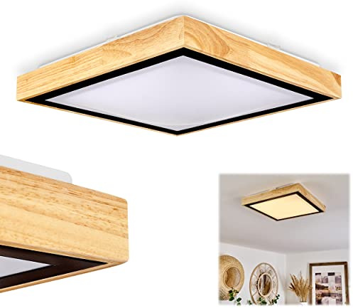 HOFSTEIN LED Deckenleuchte Corinto, moderne Deckenlampe aus Metall/Holz/Kunststoff in Schwarz/Naturfarben/Weiß, eckige Leuchte 34 cm, 1820 Lumen, 3000 Kelvin, 18 Watt, Wohnzimmer, Schlafzimmer, Küche