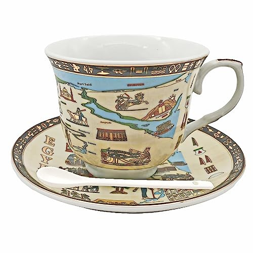 Set di tazze da caffè e piattino in ceramica egiziana, piattino, piattino, colorato, con divinità dell'antico Egitto, in porcellana, ottimo regalo o souvenir per amici di famiglia, 5 tipi di stile,