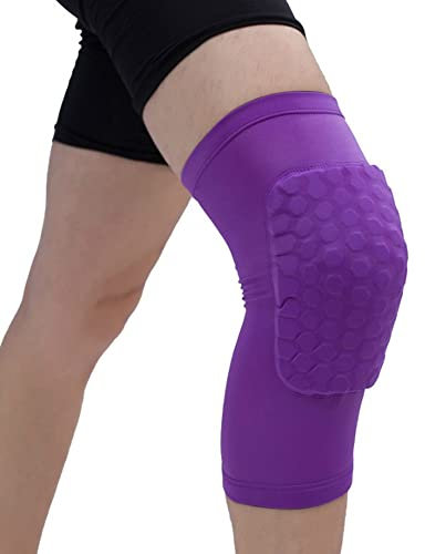 LTLCLZ 1Pcs Honeycomb Knee Pads Basketball Sport Kneepad Volleyball Knee Protector Brace Support Football Compression Leg Sleeves,Purple,XL
