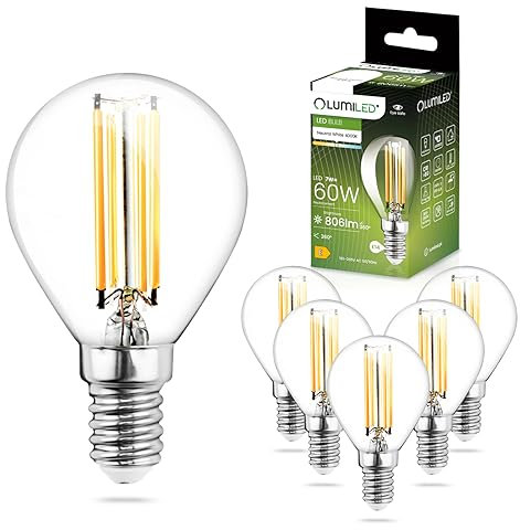 LUMILED LED Lampen E14 P45 7W ersetzt (60W Glühlampe) 6 Stück Set, 806lm 4000K Neutralweiß 360 Grad Lichtwinkel 230V Glühbirne Birne Leuchtmittel Tropfenform Kugel Energiesparlampe