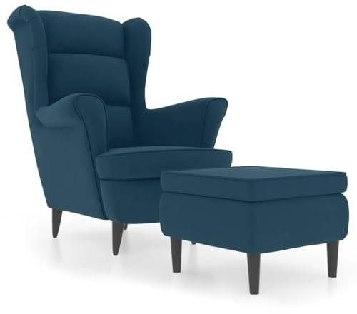 vidaXL Ohrensessel mit Hocker Armlehnen Fernsehsessel Polstersessel Loungesessel Wohnzimmersessel TV Sessel Ruhesessel Relaxsessel Blau Samt