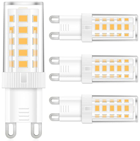 Marxlait 4-Pack G9 LED Bulb, 40 watt Halogen Replacement, Warm White 2700K, Non-dimmable T4 LED Bulb with G9 Bi Pin Base, 120V Small Light Bulbs for Chandelier, Bathroom Vanity Light Fixture